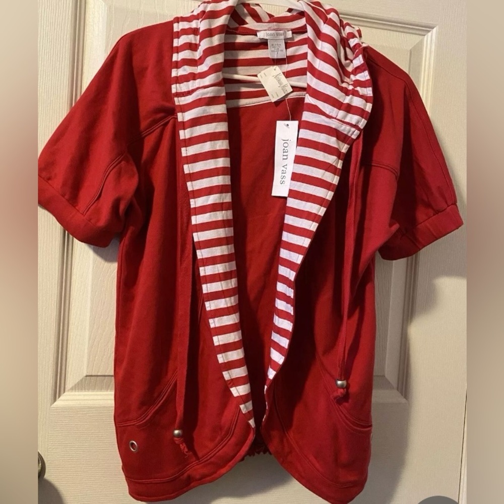 Joan Vass Red and White Striped Cardigan